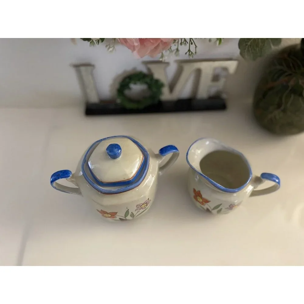 1950's Vintage Japanese Porcelain Lusterware 2 Piece Tea Set Floral Design Great